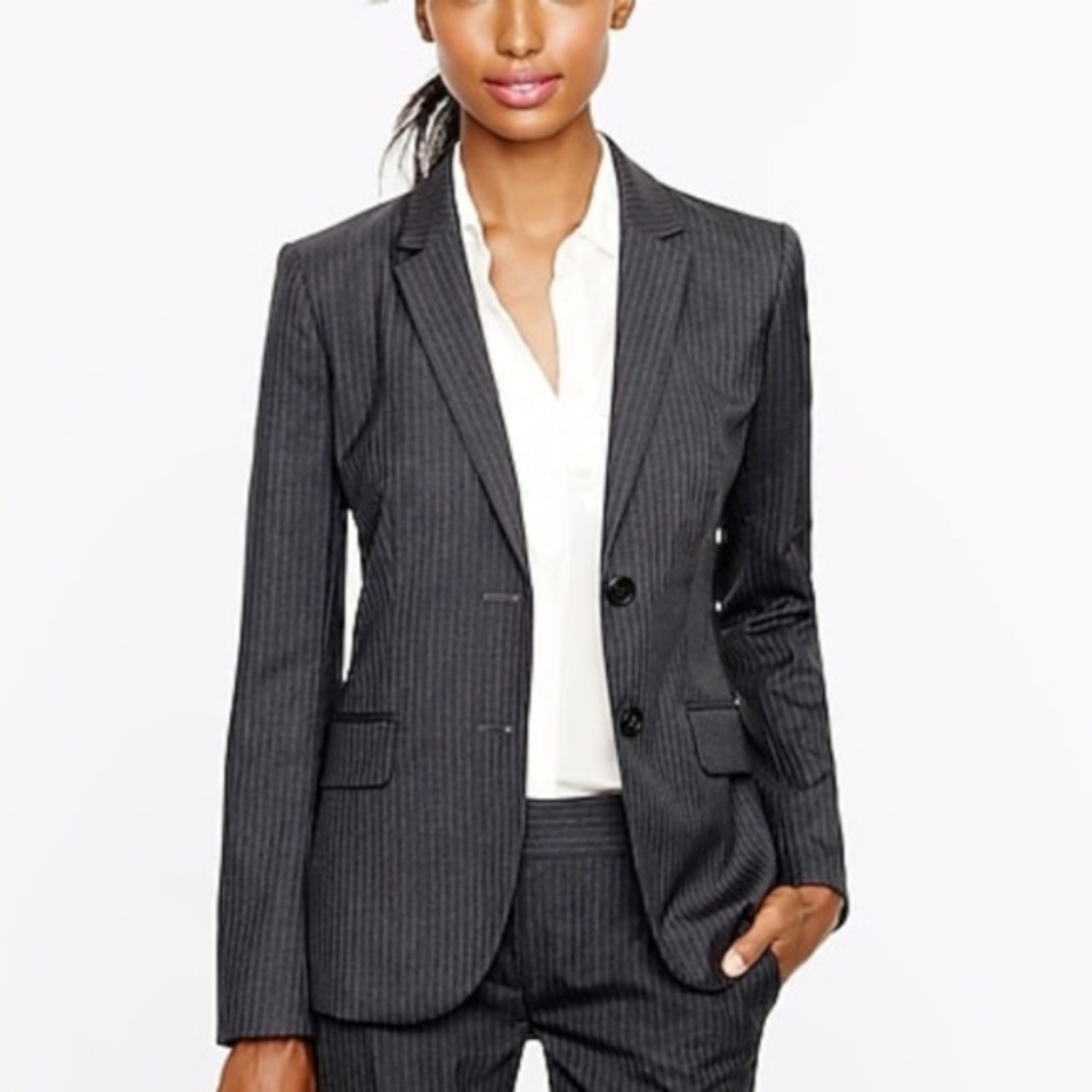 J Crew Wool Blazer 1035 Super 120s Gray Pinstripe